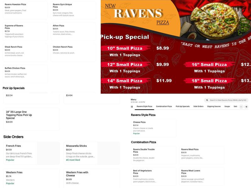 New Ravens Pizza Menu