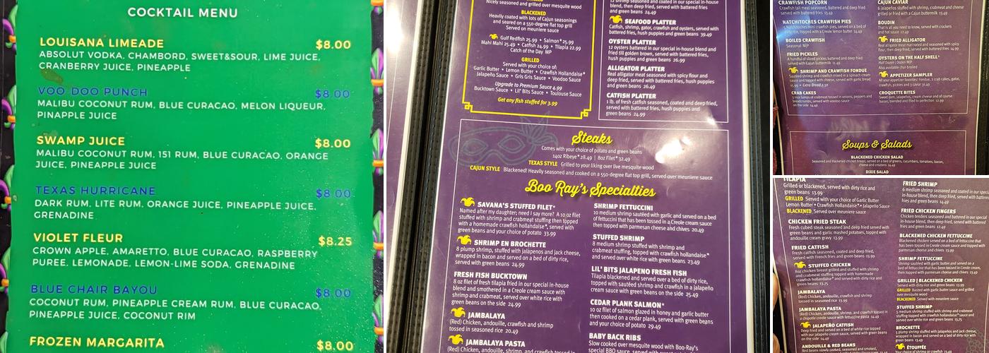 Boo-Ray's of New Orleans Menu