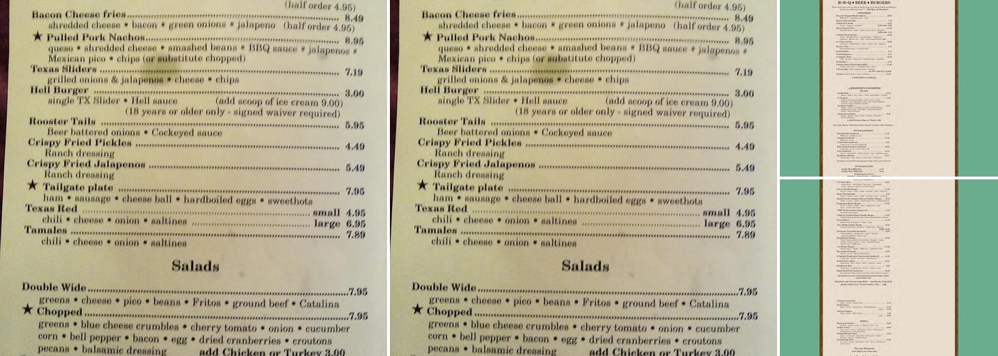 Rooster's Roadhouse Menu