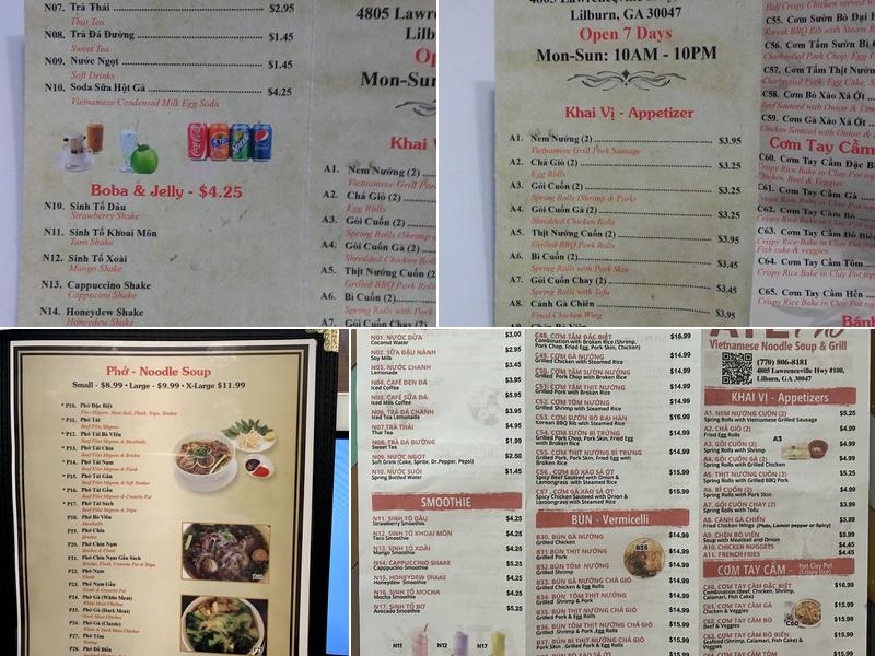 ATL Pho Menu