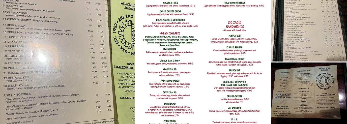 ZigZag Inn Menu