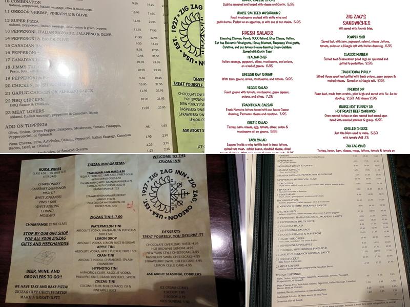 ZigZag Inn Menu