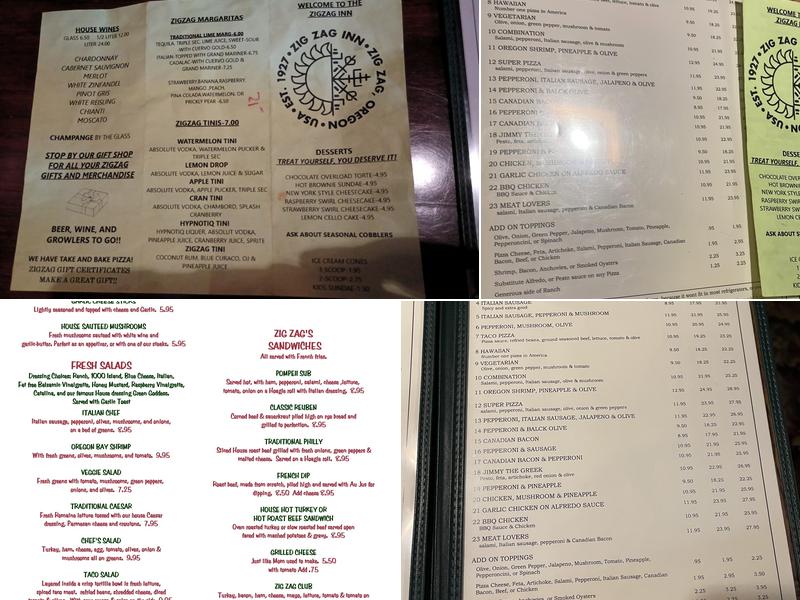 ZigZag Inn Menu