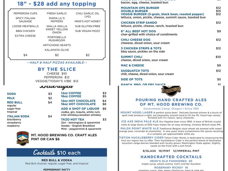 Phlox Point Cabin Menu