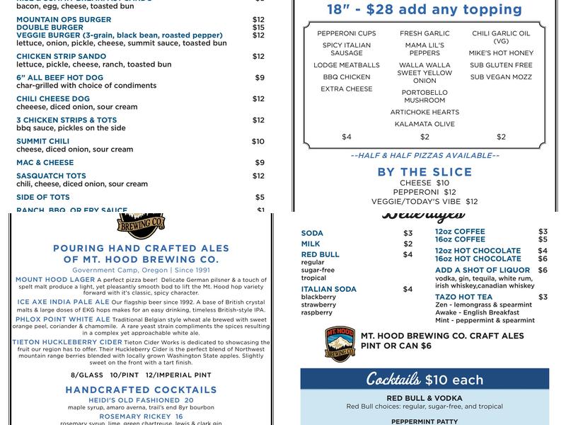 Cascade Dining Room Menu