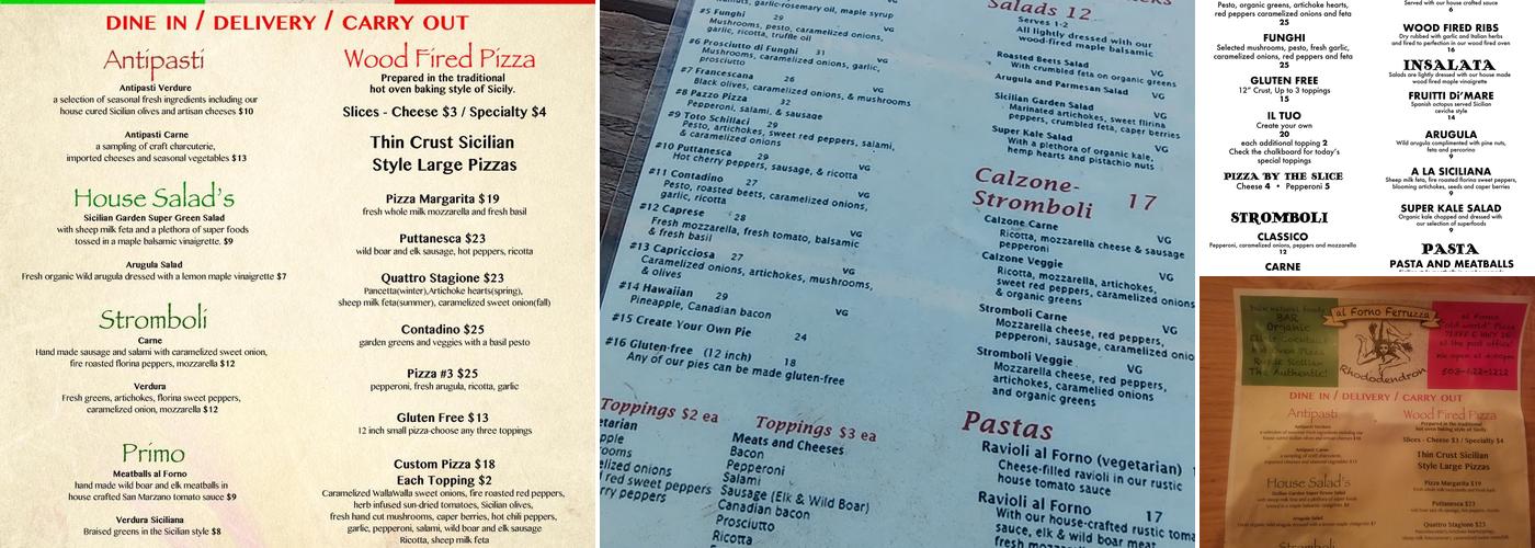 AL FORNO FERRUZZA PIZZA RHODODENDRON Menu