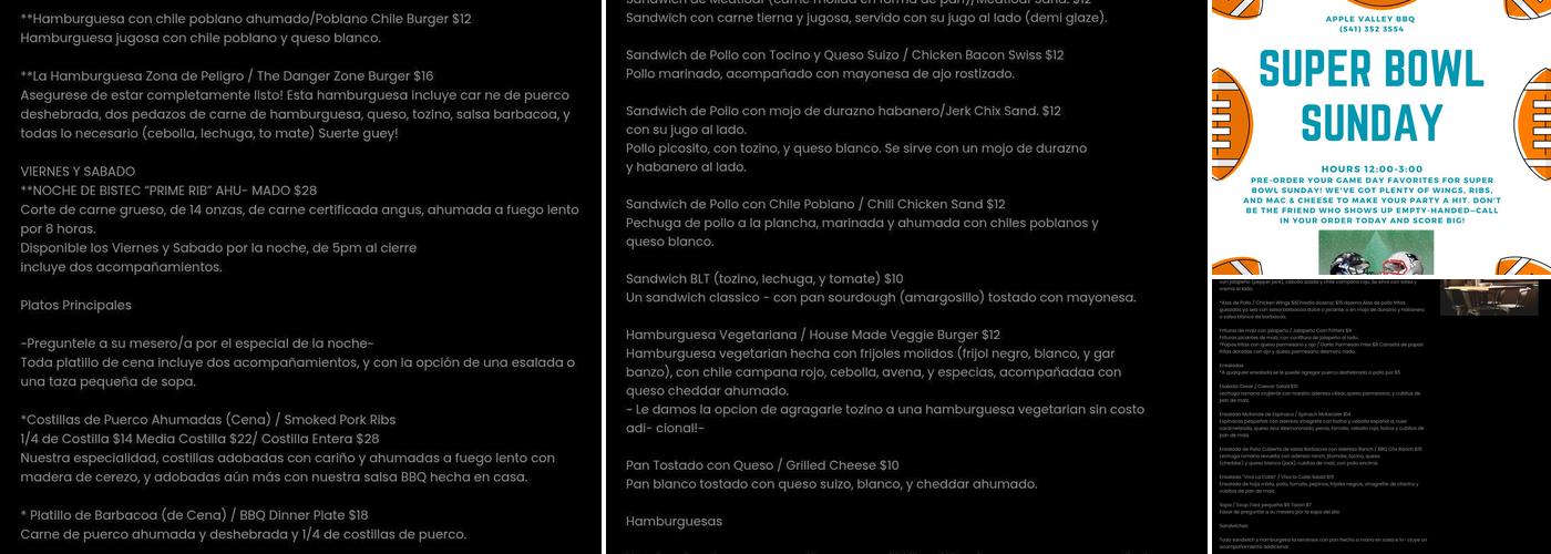 Apple Valley BBQ Menu