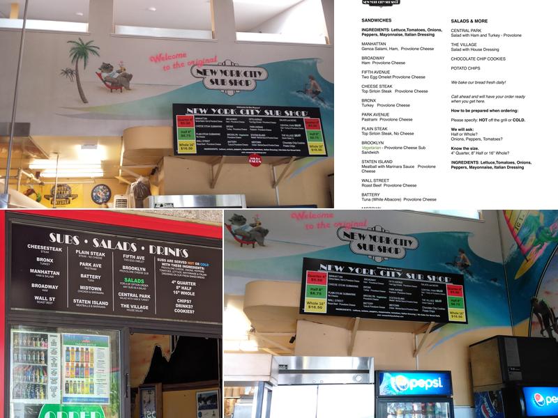 New York City Sub Shop Menu