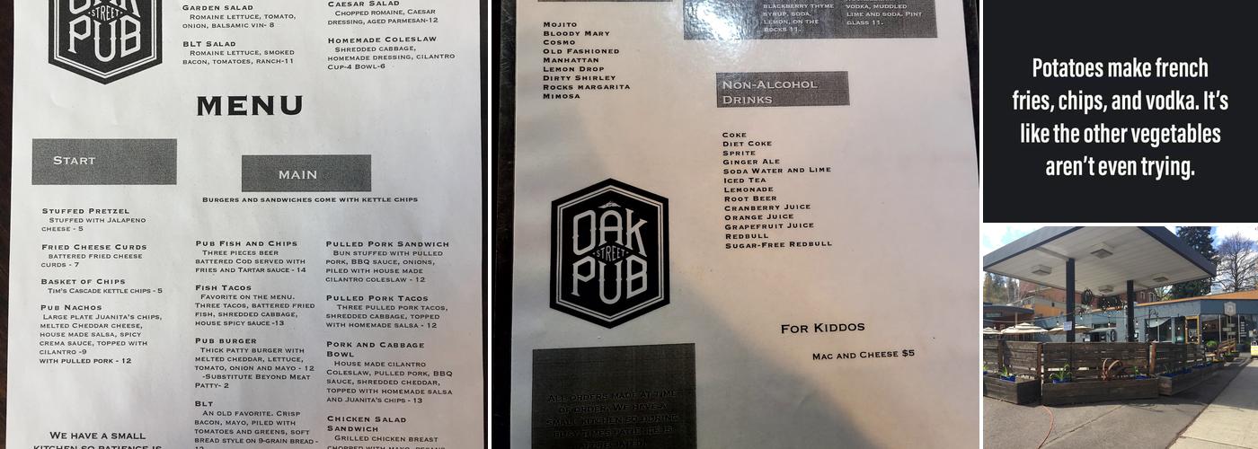 Oak St Pub Menu