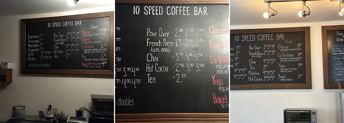 10 Speed Coffee Bar Menu