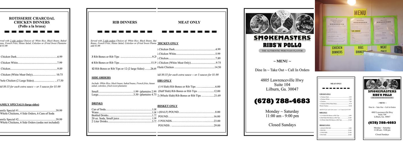 Smokemasters Ribs'n Pollo Menu