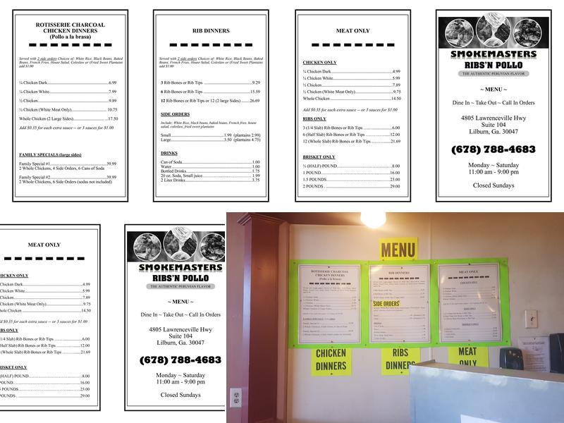 Smokemasters Ribs'n Pollo Menu