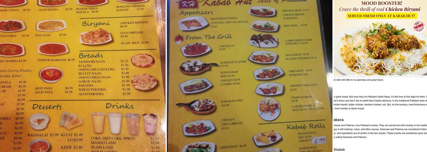 Kabab Hut Menu