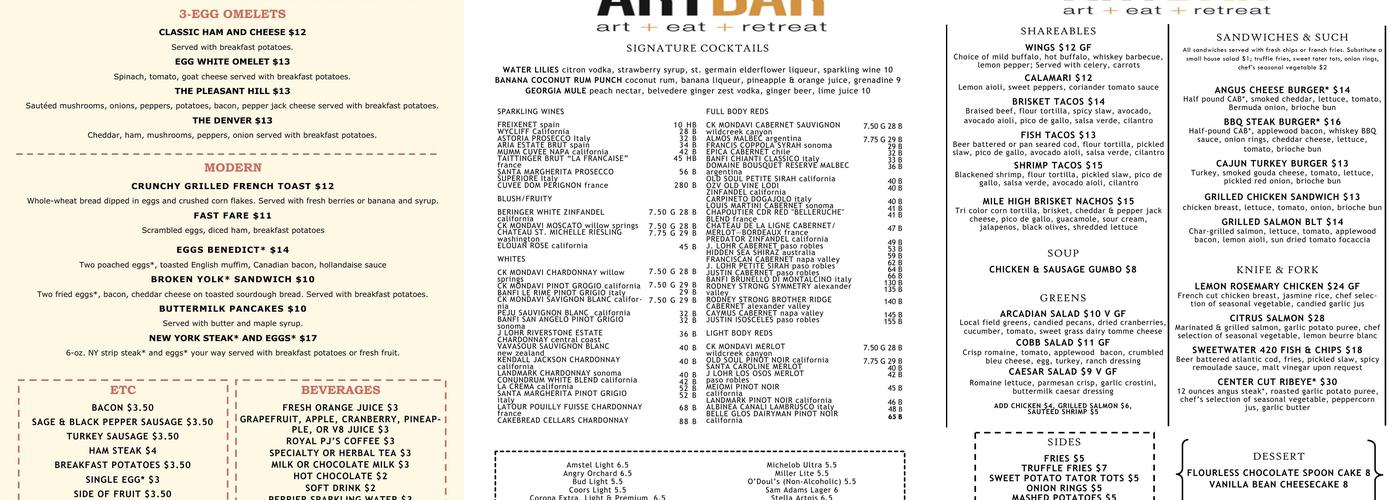 Grapevine Restaurant Menu