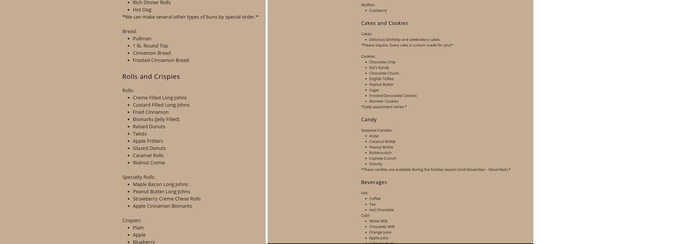 Gary's Bakery Menu