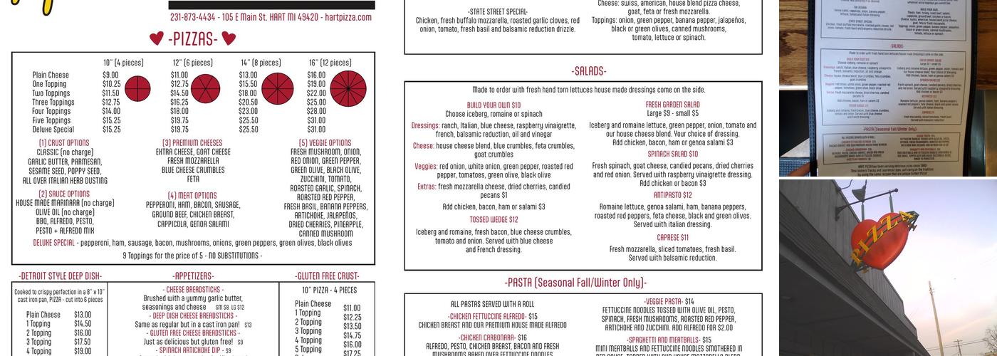 Hart Pizza Menu