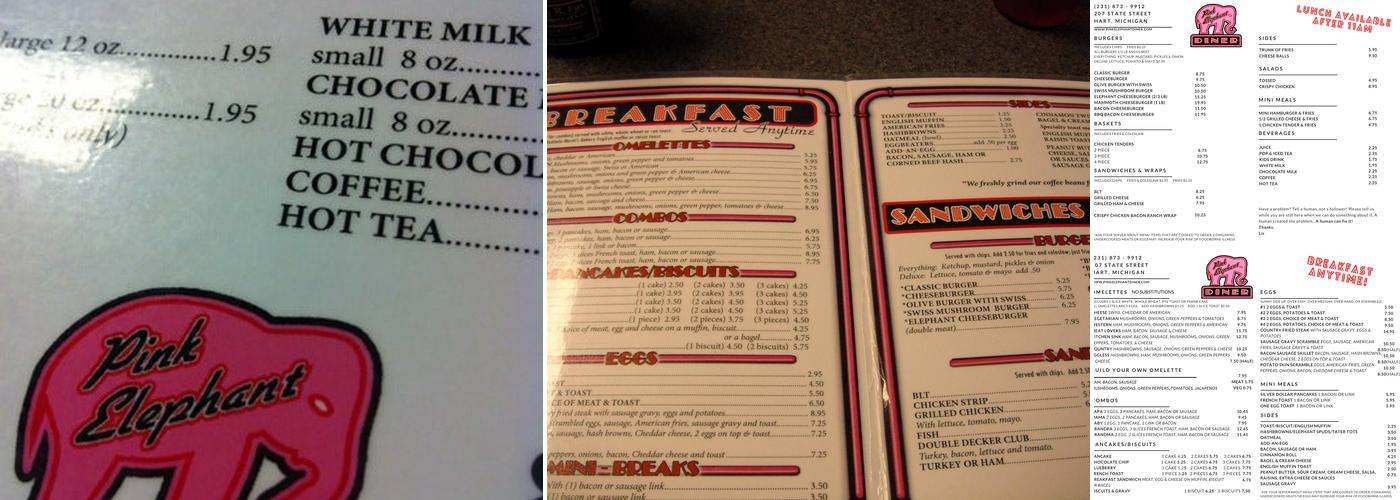 Pink Elephant Diner Menu