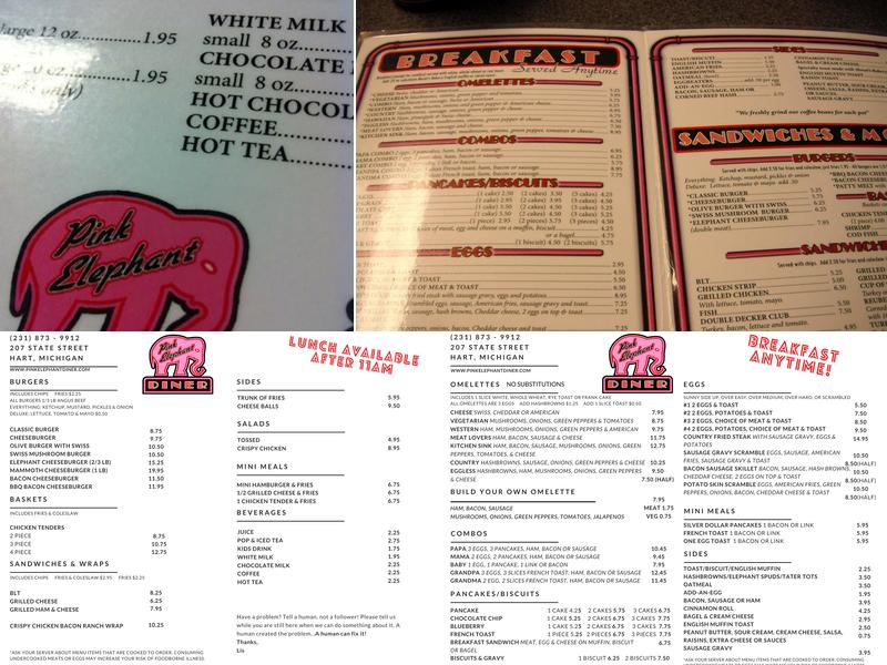 Pink Elephant Diner Menu