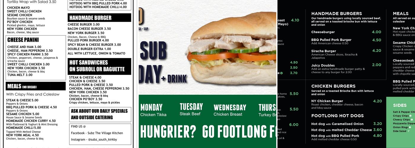 SUBZ Cafe & Coffee Shop Menu