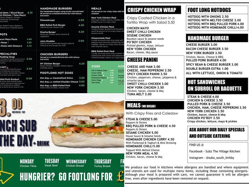 SUBZ Cafe & Coffee Shop Menu