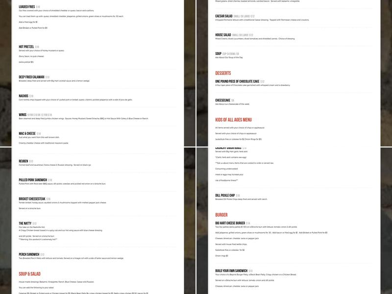 Big Hart Brewing Company Menu