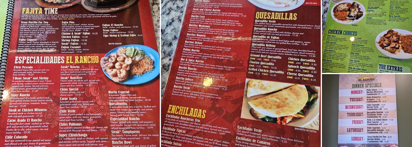 El Rancho Menu