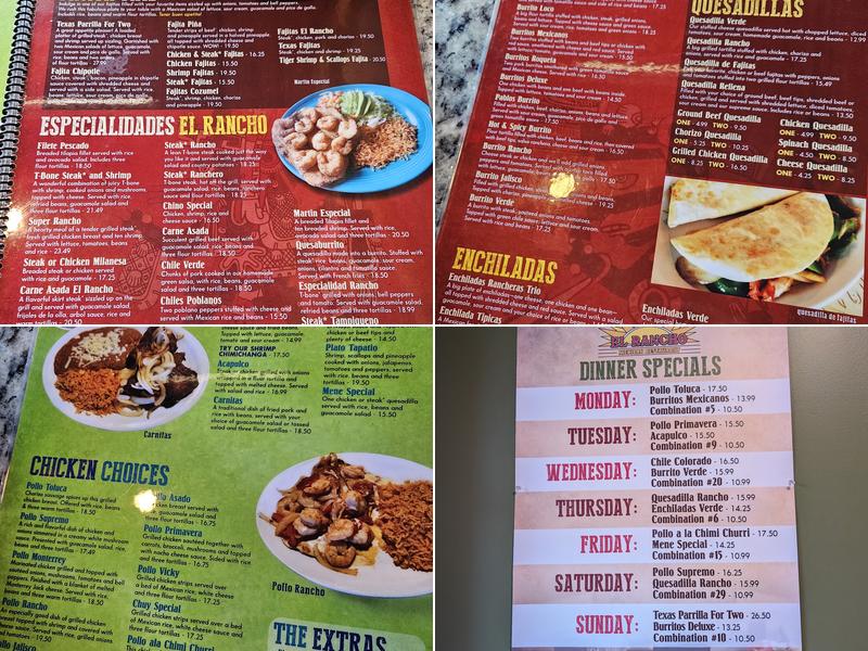 El Rancho Menu