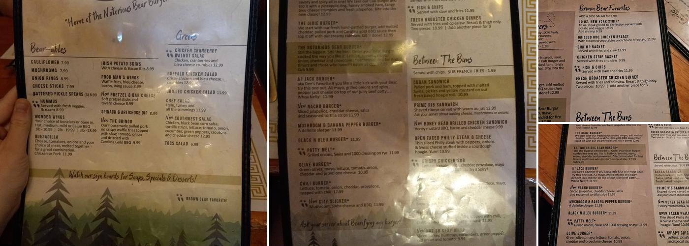 Brown Bear Menu