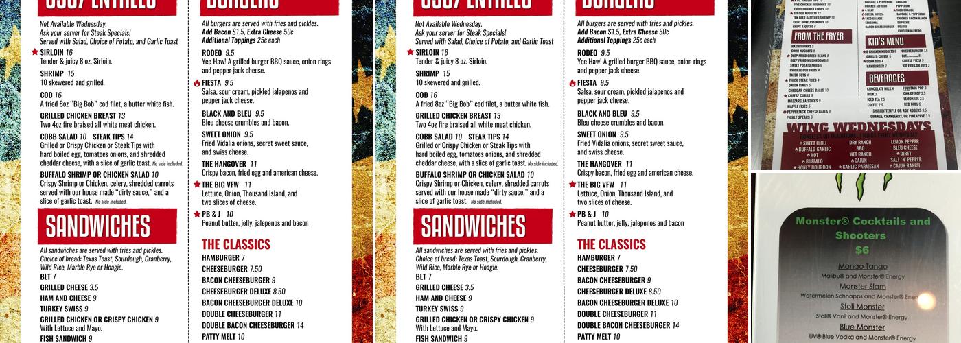 Veterans of Foreign Wars Menu