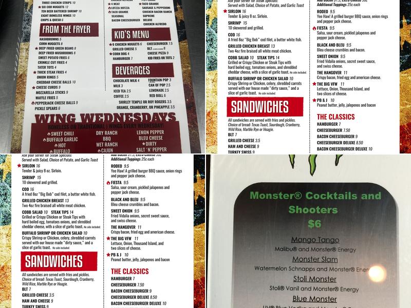 Veterans of Foreign Wars Menu