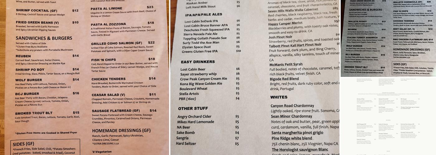 The Custer Wolf - Food & Drink Menu