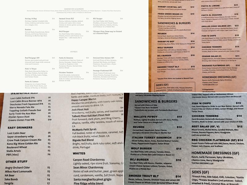 The Custer Wolf - Food & Drink Menu