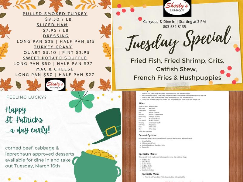 Shealy's Bar-B-Que Menu