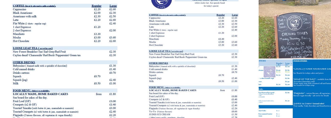 Wilfrid's Café Menu