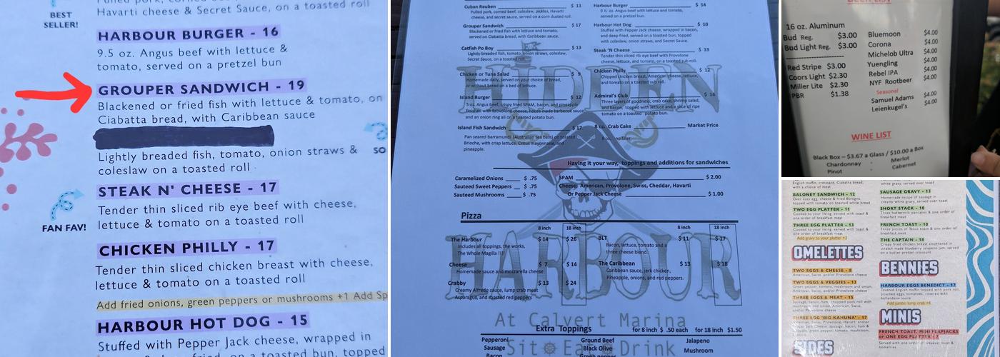 Hidden Harbour Menu