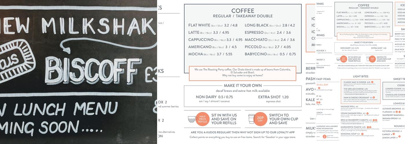 Kudos Coffee Menu