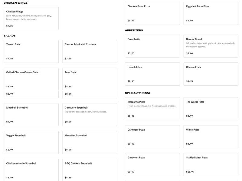 Castillo's Pizzeria Menu