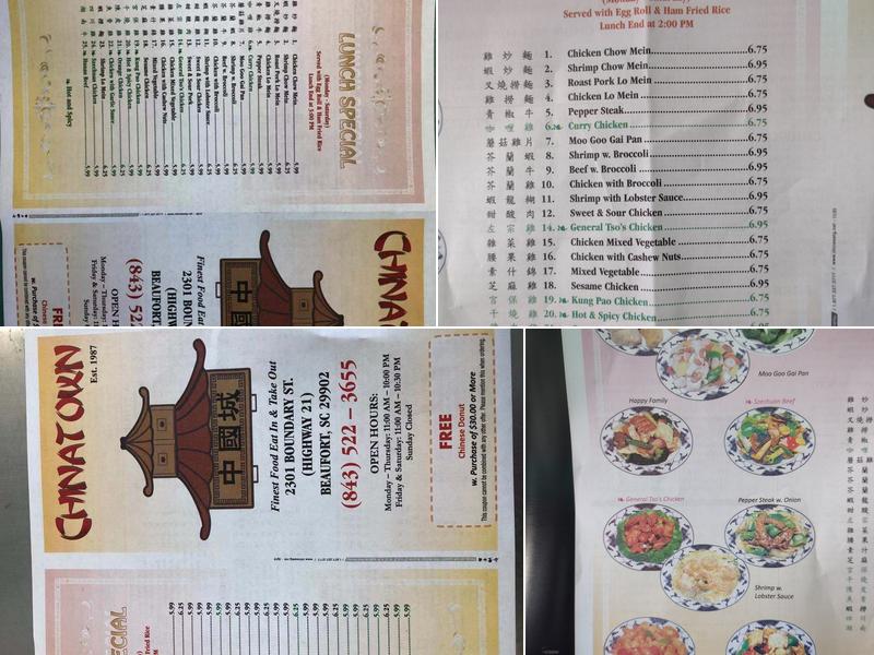 Chinatown Restaurant Menu