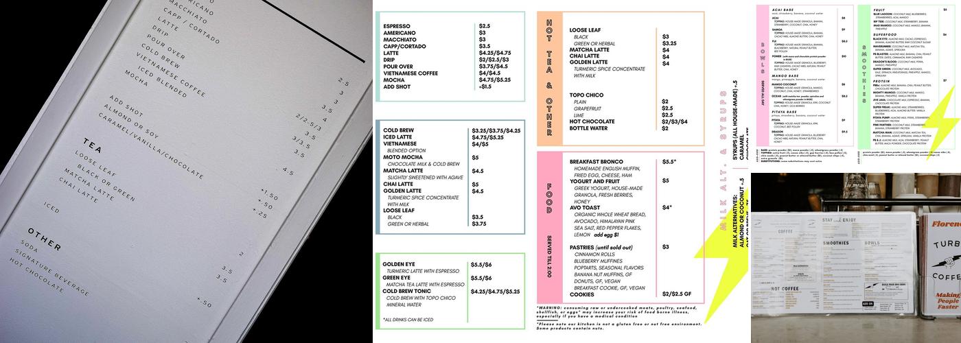 Turbo Coffee Menu