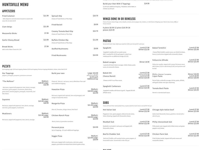 Lil Capone's Bar and Grill Menu
