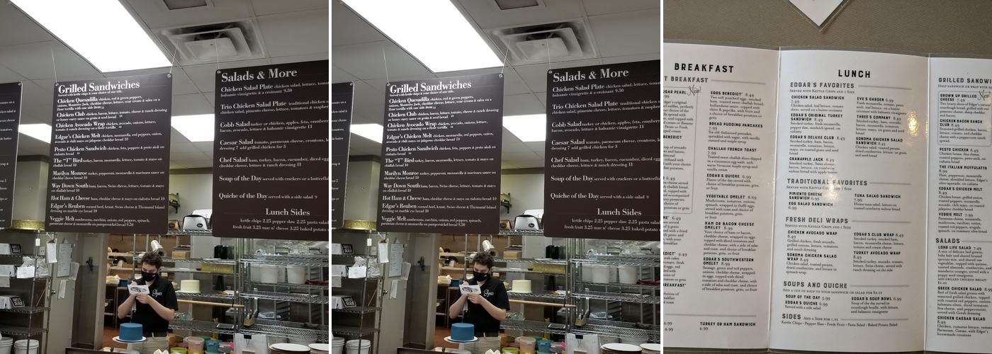 Edgar's Bakery Menu