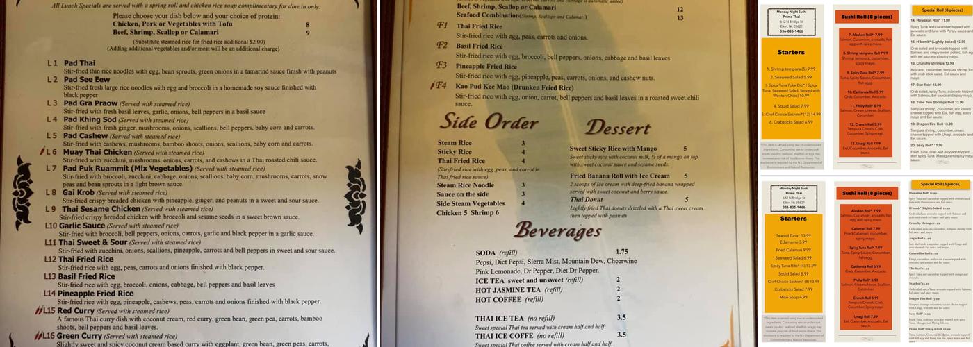Prime Thai Menu