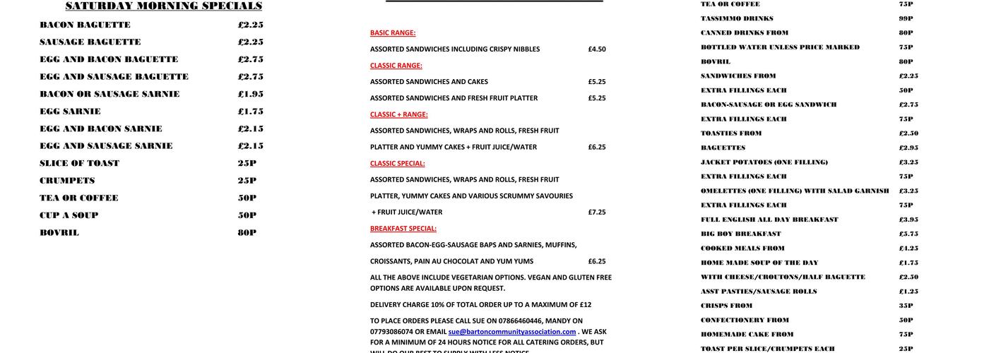 Eatwells Community Cafe Menu