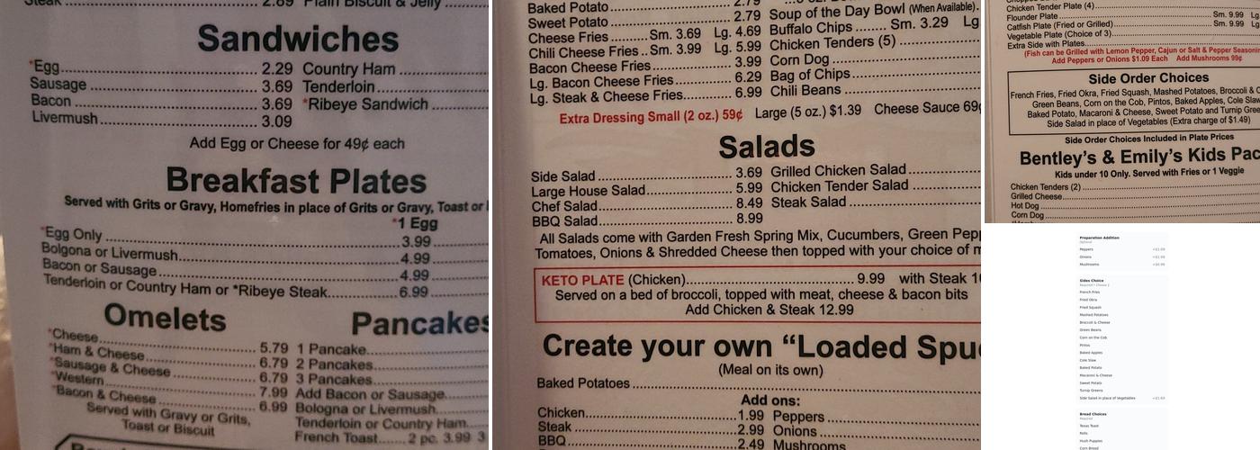 Rowdy's Cafe Menu