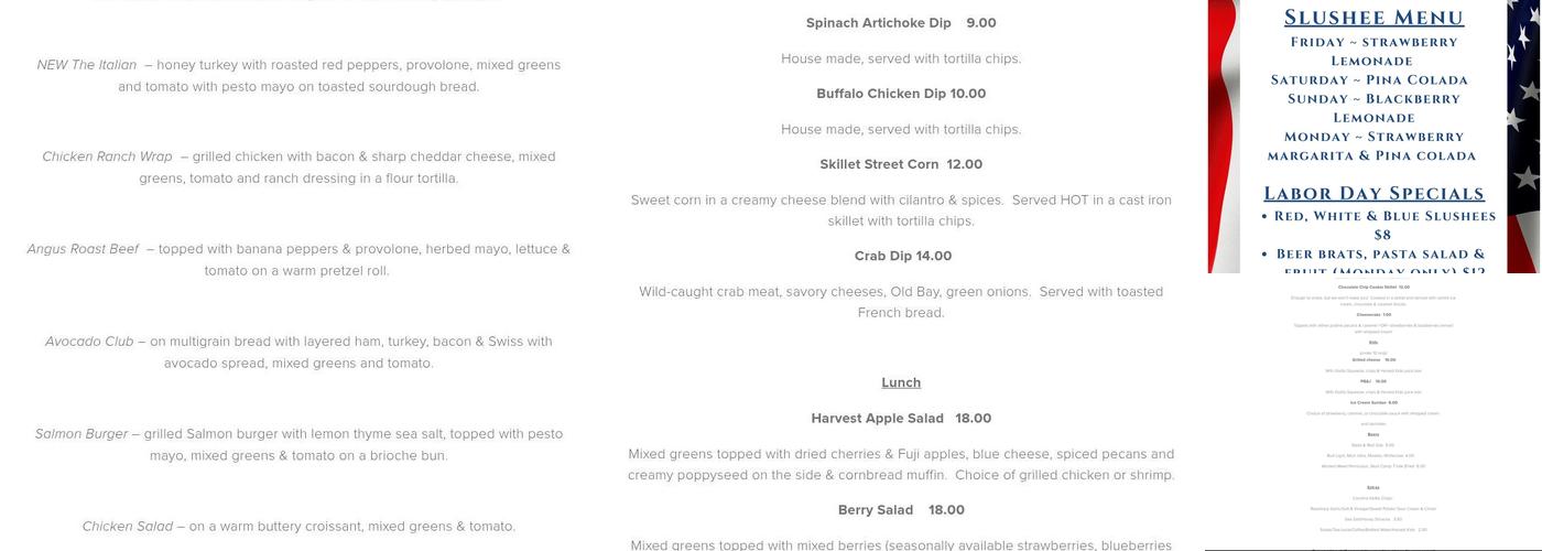 Sanders Ridge Vineyard & Winery Menu