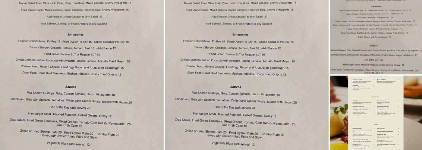 Bistro V Menu