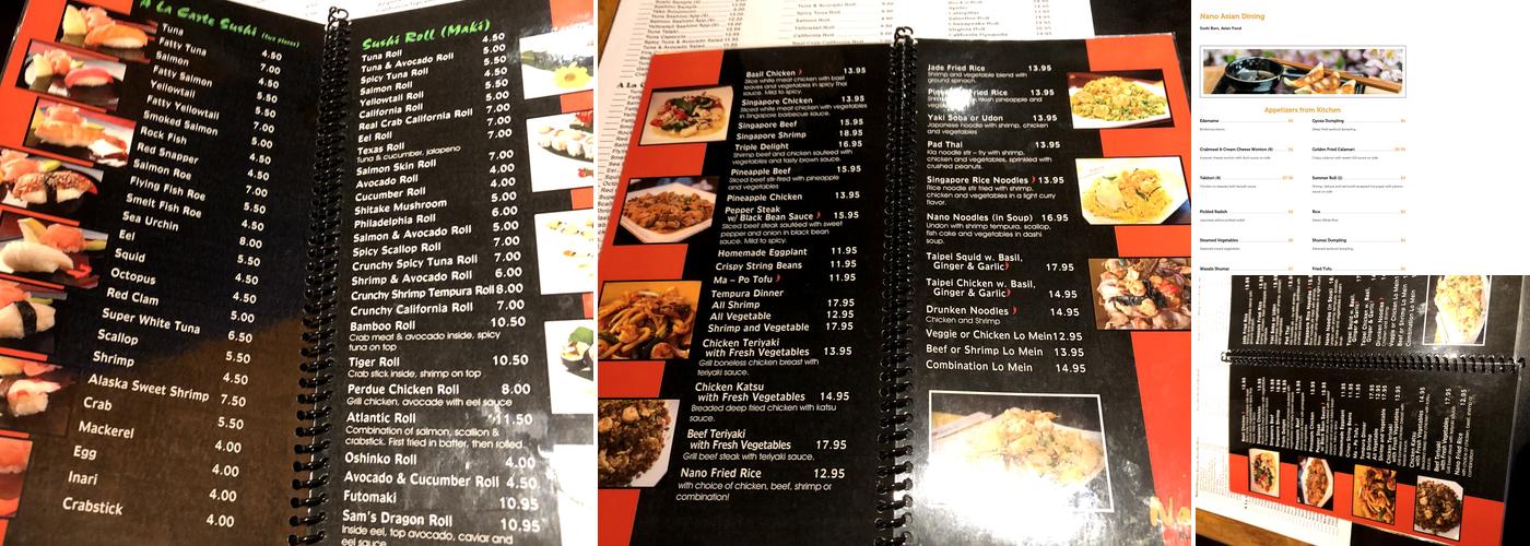 Nano Asian Dining Menu