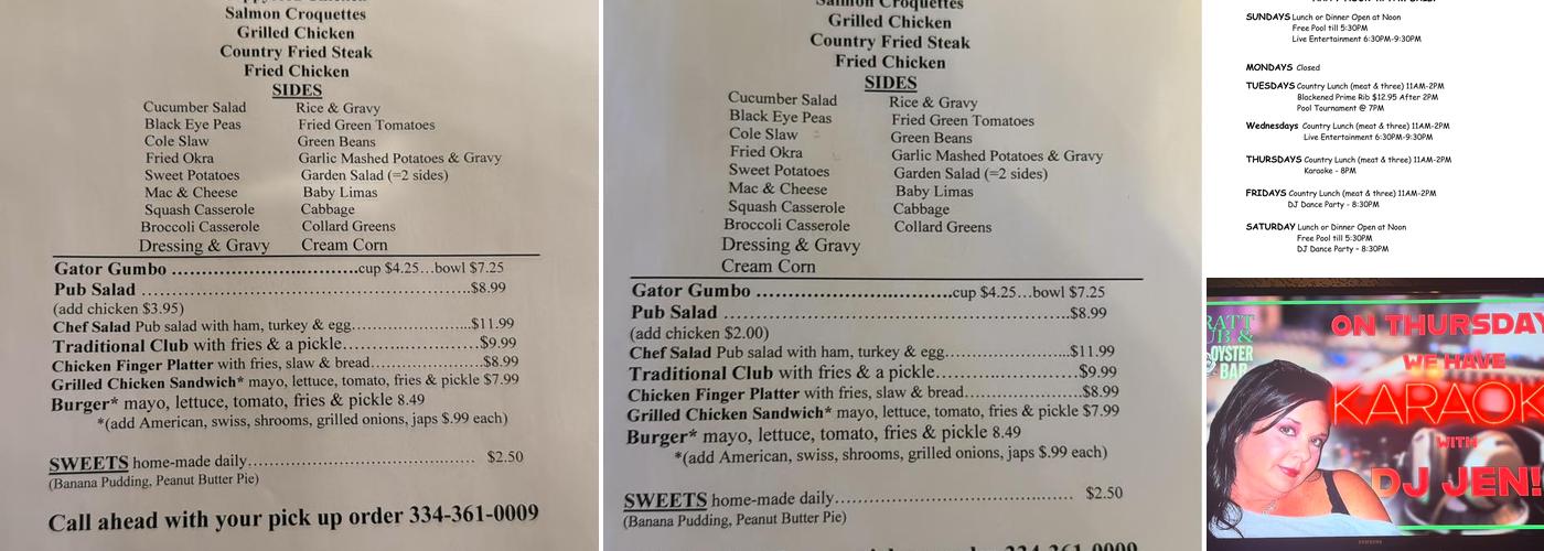 Pratt Pub & Oyster Bar Menu