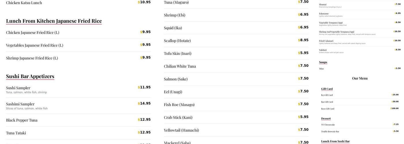 Oishi Japanese Cuisine Menu