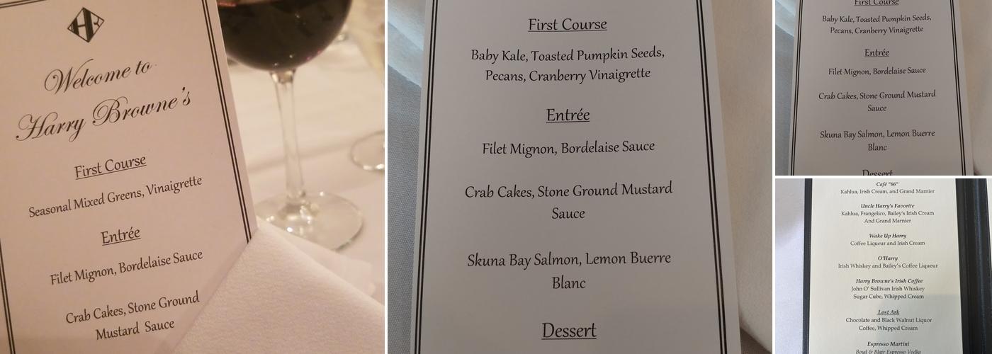 Harry Browne's Restaurant Menu